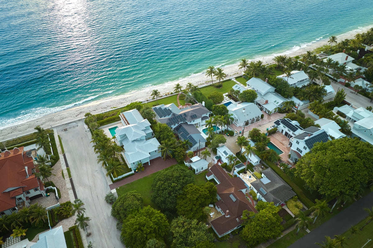 An aerial view of Florida real estate by the beach.